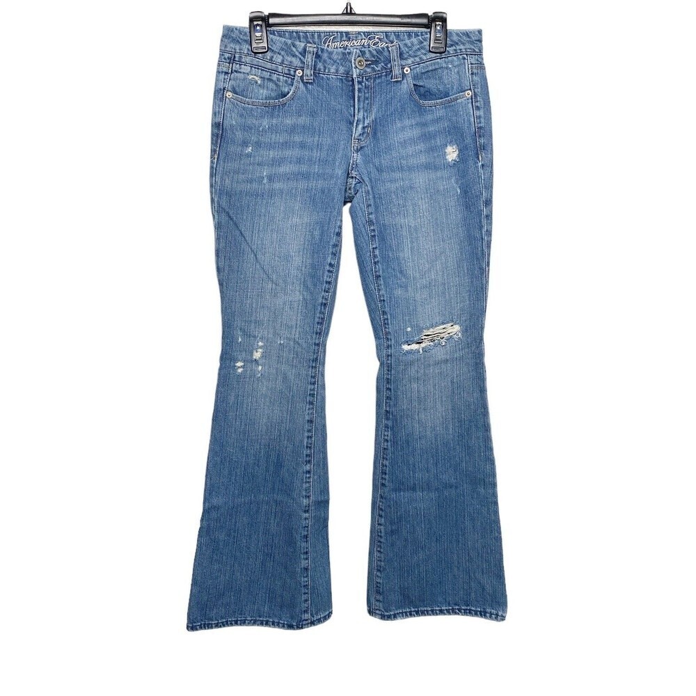 American Eagle Y2K Real Flare Jeans Womens Sz 6 Low Rise 2000s Distressed